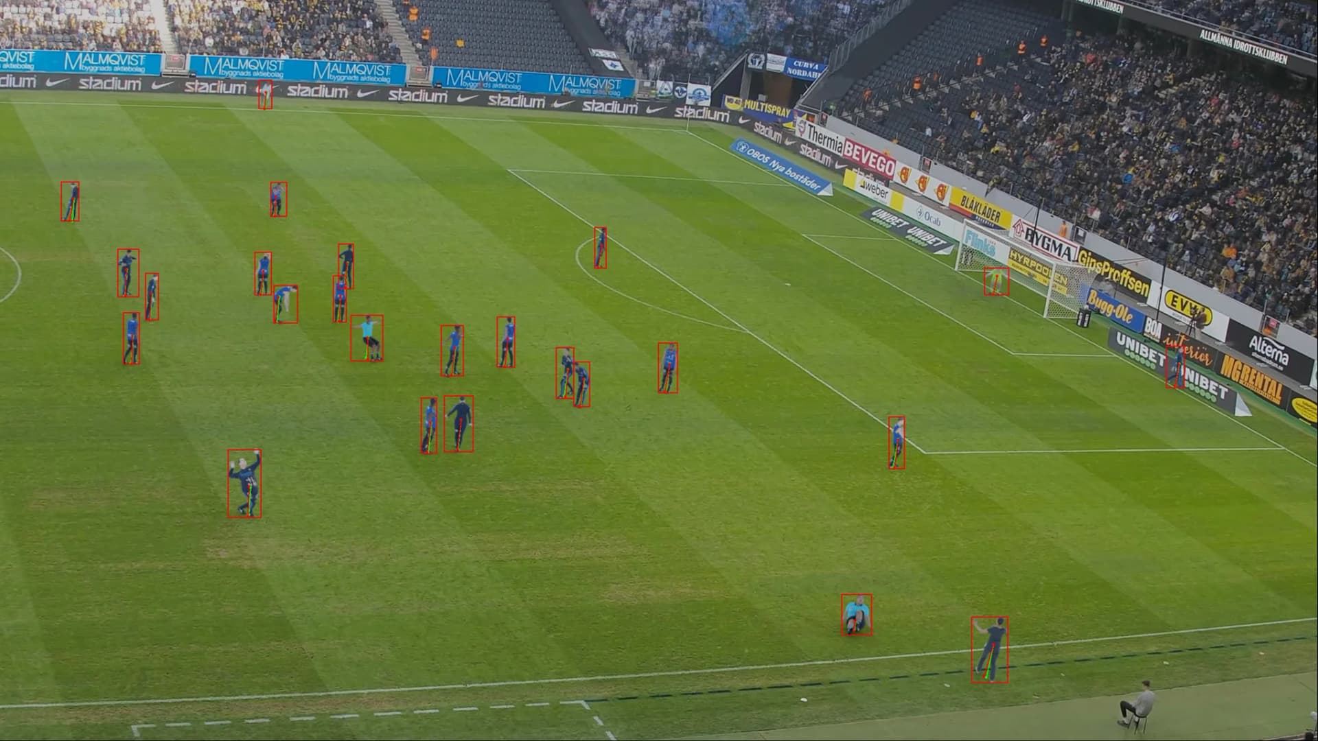 Soccer player detection result on match footage