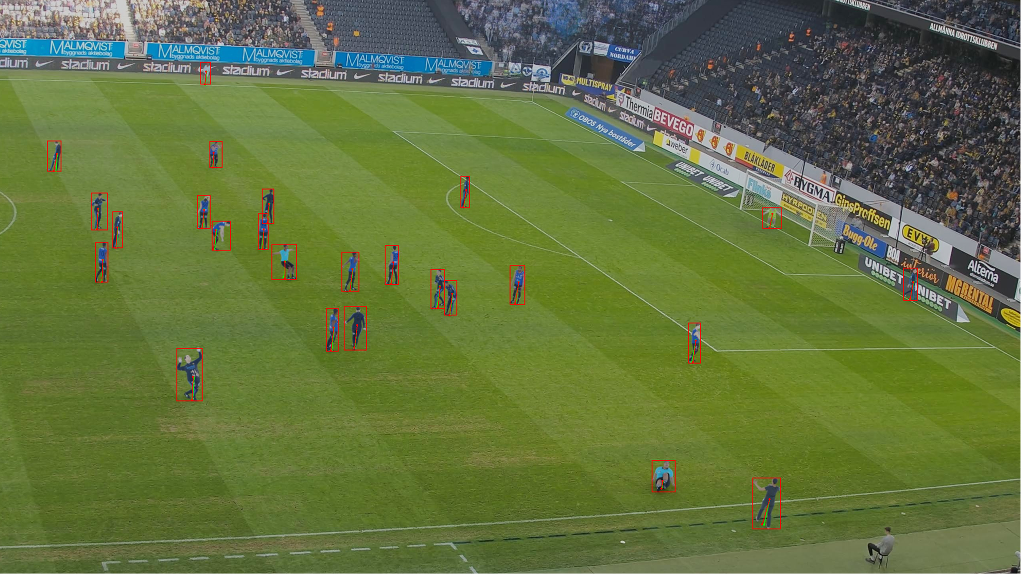 Soccer player detection result on match footage